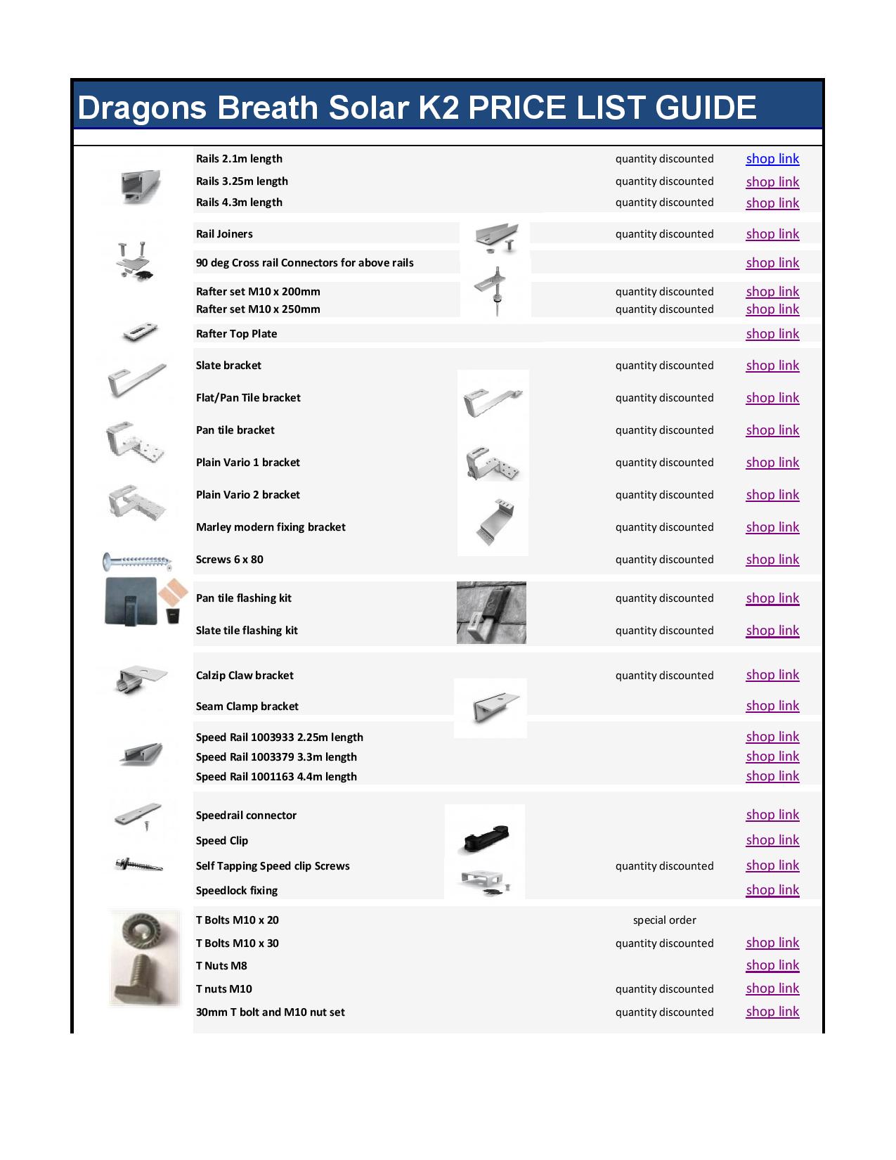 K2 solar solar components list of parts
