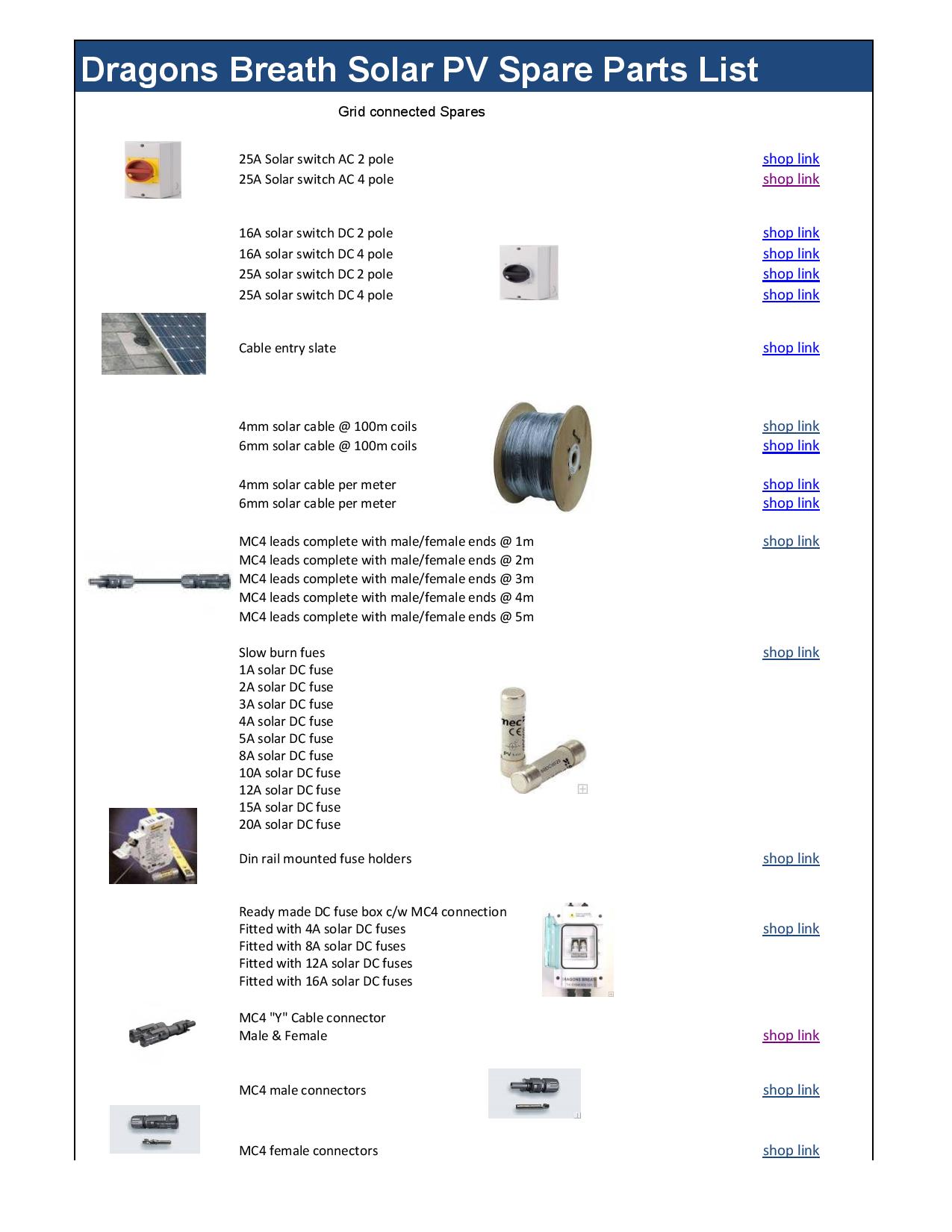Dragons Breath Solar grid system components Grid solar components list of spare parts